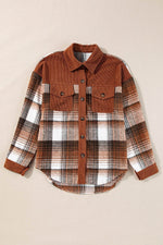 Load image into Gallery viewer, Cinnamon Plaid Corduroy Patchwork Chest Pocket Shacket - Fashion Queen - 5