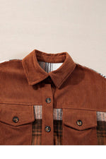 Load image into Gallery viewer, Cinnamon Plaid Corduroy Patchwork Chest Pocket Shacket - Fashion Queen - 7