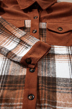 Load image into Gallery viewer, Cinnamon Plaid Corduroy Patchwork Chest Pocket Shacket - Fashion Queen - 9