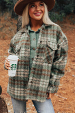 Load image into Gallery viewer, Cinnamon Plaid Print Chest Pockets Turn Down Collar Shacket - Fashion Queen - 26