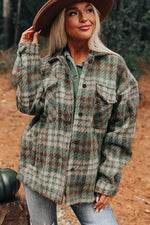 Load image into Gallery viewer, Cinnamon Plaid Print Chest Pockets Turn Down Collar Shacket - Fashion Queen - 27