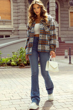 Load image into Gallery viewer, Cinnamon Plaid Print Chest Pockets Turn Down Collar Shacket - Fashion Queen - 7