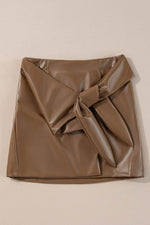 Load image into Gallery viewer, Coffee Bowknot Faux Leather Mini Skirt - Fashion Queen - 4