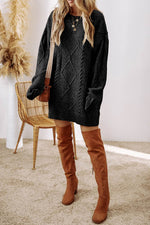 Load image into Gallery viewer, Coffee Cable Knit Drop Shoulder Loose Fit Sweater Dress - Fashion Queen - 27