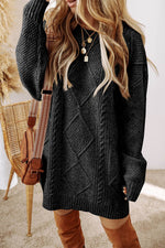 Load image into Gallery viewer, Coffee Cable Knit Drop Shoulder Loose Fit Sweater Dress - Fashion Queen - 4