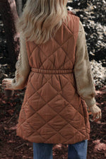 Load image into Gallery viewer, Coffee Longline Quilted Stand Collar Puffer Vest - Fashion Queen - 2