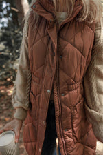 Load image into Gallery viewer, Coffee Longline Quilted Stand Collar Puffer Vest - Fashion Queen - 3