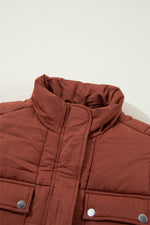 Load image into Gallery viewer, Coffee Quilted Puffer Stand Neck Zipped Mid-length Coat - Fashion Queen - 10