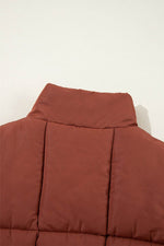 Load image into Gallery viewer, Coffee Quilted Puffer Stand Neck Zipped Mid-length Coat - Fashion Queen - 14