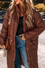 Load image into Gallery viewer, Coffee Quilted Puffer Stand Neck Zipped Mid-length Coat - Fashion Queen - 4