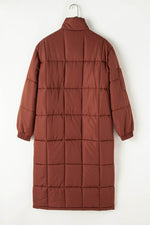 Load image into Gallery viewer, Coffee Quilted Puffer Stand Neck Zipped Mid-length Coat - Fashion Queen - 7