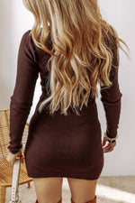 Load image into Gallery viewer, Coffee Slim Fit Mock Neck Side Slit Sweater Dress - Fashion Queen - 2