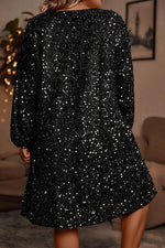 Load image into Gallery viewer, Color black Plus Size Bubble Sleeve V Neck Sequin Dress - Fashion Queen - 2