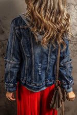 Load image into Gallery viewer, Dark Blue Fake Two-Piece Hooded Zip-Up Denim Jacket - Fashion Queen - 2