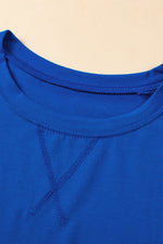 Load image into Gallery viewer, Dark Blue Longline Short Sleeve Side Slit Drop Shoulder Top - Fashion Queen - 13