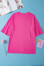 Load image into Gallery viewer, Dark Blue Longline Short Sleeve Side Slit Drop Shoulder Top - Fashion Queen - 17