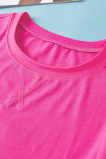 Load image into Gallery viewer, Dark Blue Longline Short Sleeve Side Slit Drop Shoulder Top - Fashion Queen - 18