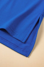 Load image into Gallery viewer, Dark Blue Longline Short Sleeve Side Slit Drop Shoulder Top - Fashion Queen - 9