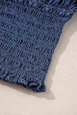Load image into Gallery viewer, Dark Blue Smocked Ruffled Puff Sleeve V Neck Denim Blouse - Fashion Queen - 12