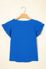 Load image into Gallery viewer, Dark Blue Textured Ruffled Sleeve Round Neck Top - Fashion Queen - 5