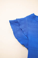 Load image into Gallery viewer, Dark Blue Textured Ruffled Sleeve Round Neck Top - Fashion Queen - 7