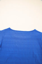 Load image into Gallery viewer, Dark Blue Textured Ruffled Sleeve Round Neck Top - Fashion Queen - 8