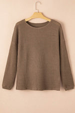 Load image into Gallery viewer, Dark Brown Waffle Knit Drop Shoulder Long Sleeve Top - Fashion Queen - 11