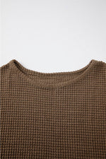 Load image into Gallery viewer, Dark Brown Waffle Knit Drop Shoulder Long Sleeve Top - Fashion Queen - 13