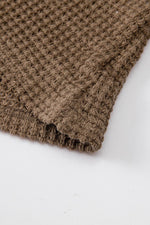 Load image into Gallery viewer, Dark Brown Waffle Knit Drop Shoulder Long Sleeve Top - Fashion Queen - 14