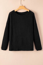 Load image into Gallery viewer, Dark Brown Waffle Knit Drop Shoulder Long Sleeve Top - Fashion Queen - 26