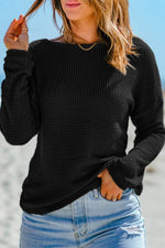 Load image into Gallery viewer, Dark Brown Waffle Knit Drop Shoulder Long Sleeve Top - Fashion Queen - 9