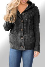 Load image into Gallery viewer, Dark Gray Long Sleeve Button-up Hooded Cardigans - Fashion Queen - 10