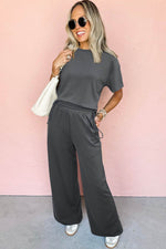 Load image into Gallery viewer, Dark Grey Drawstring Side Crewneck Tee and Loose Pants Set - Fashion Queen - 10