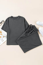 Load image into Gallery viewer, Dark Grey Drawstring Side Crewneck Tee and Loose Pants Set - Fashion Queen - 11