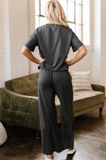 Load image into Gallery viewer, Dark Grey Drawstring Side Crewneck Tee and Loose Pants Set - Fashion Queen - 2