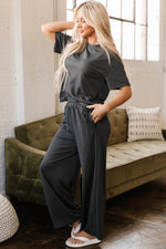 Load image into Gallery viewer, Dark Grey Drawstring Side Crewneck Tee and Loose Pants Set - Fashion Queen - 3