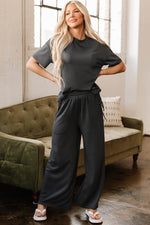 Load image into Gallery viewer, Dark Grey Drawstring Side Crewneck Tee and Loose Pants Set - Fashion Queen - 5