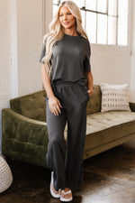 Load image into Gallery viewer, Dark Grey Drawstring Side Crewneck Tee and Loose Pants Set - Fashion Queen - 6