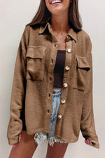Load image into Gallery viewer, Dark Khaki Solid Color Corduroy Buttoned Long Sleeve Shacket - Fashion Queen - 3