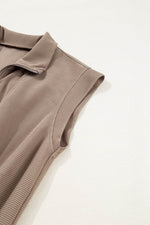 Load image into Gallery viewer, Dark Khaki Textured Short Sleeve Half Zip Drawstring Waist Romper - Fashion Queen - 16