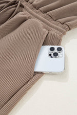 Load image into Gallery viewer, Dark Khaki Textured Short Sleeve Half Zip Drawstring Waist Romper - Fashion Queen - 17