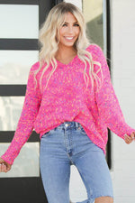 Load image into Gallery viewer, Dark Pink Colorful Spots Knitted V Neck Casual Sweater - Fashion Queen - 4