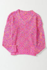 Load image into Gallery viewer, Dark Pink Colorful Spots Knitted V Neck Casual Sweater - Fashion Queen - 6