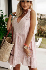 Load image into Gallery viewer, Delicacy Embroidered Eyelets Ruffled Hem Sleeveless Mini Dress - Fashion Queen - 3