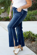 Load image into Gallery viewer, Dirty blue Plus Size High Waist Side Slits Flare Jeans - Fashion Queen - 3