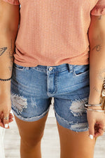 Load image into Gallery viewer, Distressed Ripped Rolled Hem Sky Blue Denim Shorts - Fashion Queen - 3