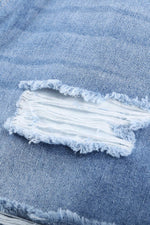 Load image into Gallery viewer, Distressed Ripped Rolled Hem Sky Blue Denim Shorts - Fashion Queen - 9