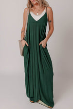 Load image into Gallery viewer, Duffel Green Spaghetti Straps Pocketed Slouchy Maxi Dress - Fashion Queen - 1