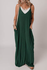 Load image into Gallery viewer, Duffel Green Spaghetti Straps Pocketed Slouchy Maxi Dress - Fashion Queen - 3