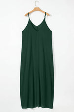 Load image into Gallery viewer, Duffel Green Spaghetti Straps Pocketed Slouchy Maxi Dress - Fashion Queen - 6